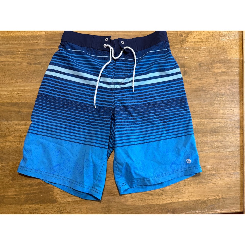 Ocean Coast Board Shorts Mens Medium Blue Adult Striped Drawstring Excellent